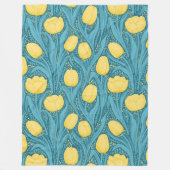 青と黄色のチューリップ フリースブランケット (正面)