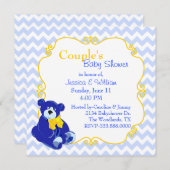 青と黄色のテディベア·カップルのベビーシャワー 招待状 (正面/裏面)