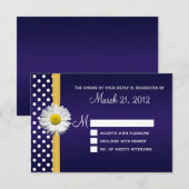 青と黄色のデイジーRSVPカード 出欠カード (正面/裏面)