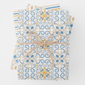 青と黄色のトスカーナダマスク ラッピングペーパーシート (インサイチュ)