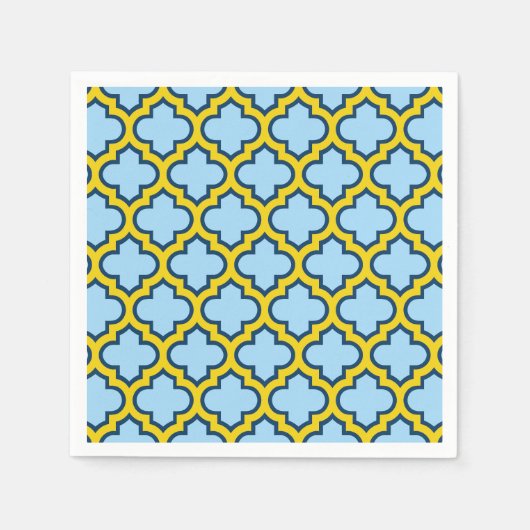 青と黄色のトレリス、ラティス、クローバー スタンダードカクテルナプキン (正面)