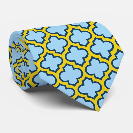 青と黄色のトレリス、ラティス、クローバー ネクタイ (ロール)