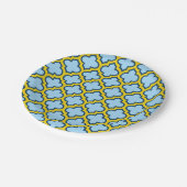 青と黄色のトレリス、ラティス、クローバー ペーパープレート (アングル)