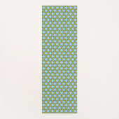 青と黄色のトレリス、ラティス、クローバー ヨガマット (正面)