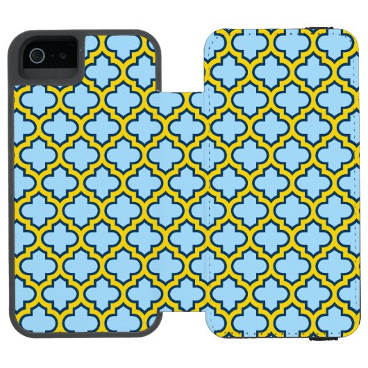 青と黄色のトレリス、ラティス、クローバー INCIPIO iPhoneウォレットケース (フォリオ Open)