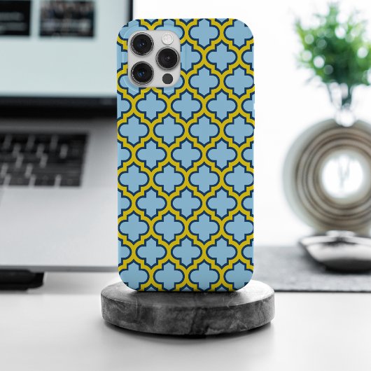 青と黄色のトレリス、ラティス、クローバー iPhoneケース
