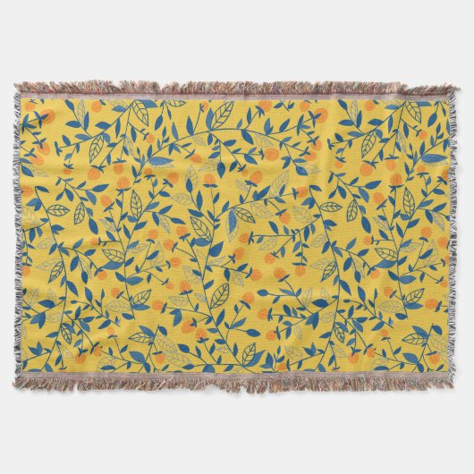 青と黄色のドードルの花 スローブランケット (正面)