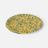 青と黄色のドードルの花 ペーパープレート (アングル)