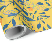 青と黄色のドードルの花 ラッピングペーパー (ロールコーナー)