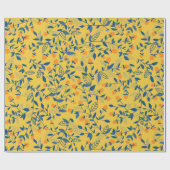 青と黄色のドードルの花 ラッピングペーパー (フラット)