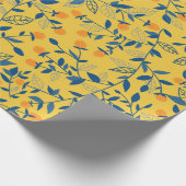 青と黄色のドードルの花 ラッピングペーパー (角)