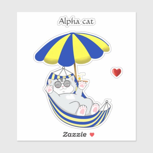 青と黄色のハンモックの可愛い子猫とテキスト シール (シート)