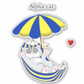 青と黄色のハンモックの可愛い子猫とテキスト シール (正面)