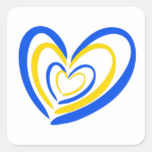 青と黄色のハートがウクライナ平和の戦争を支援 スクエアシール (正面)