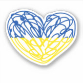 青と黄色のハート、ウクライナ国旗の色 シール (正面)