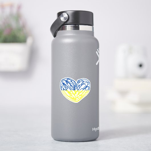 青と黄色のハート、ウクライナ国旗の色 シール (HydroFlask)