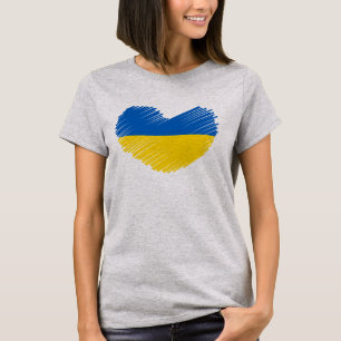 青と黄色のハート、ウクライナ国旗の色 Tシャツ