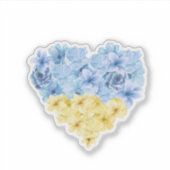 青と黄色のハート、フローラウクライナ国旗 シール (正面)