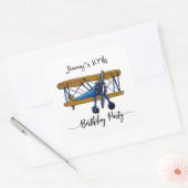 青と黄色のバイプレーンを持つ男の子の誕生日パーティー スクエアシール (封筒)