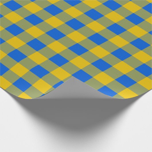 青と黄色のバッファローのプレイドギフト包装紙 ラッピングペーパー (角)