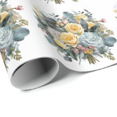 青と黄色のバラのウェディングブーケ ラッピングペーパー (ロールコーナー)