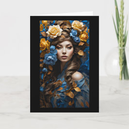 青と黄色のバラの自然女神グリーティング気に サンキューカード