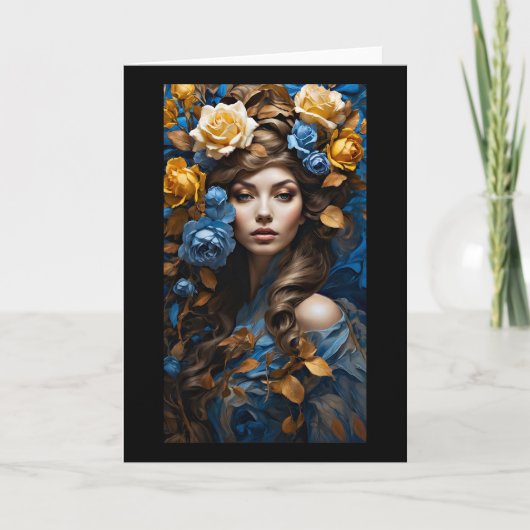 青と黄色のバラの自然女神グリーティング気に サンキューカード (正面)