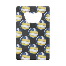 青と黄色のバレーボールのパターン クレジットカード栓抜き