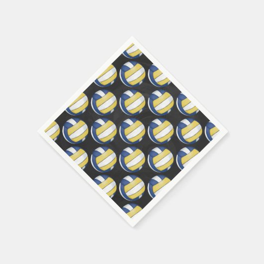 青と黄色のバレーボールのパターン スタンダードカクテルナプキン (角)