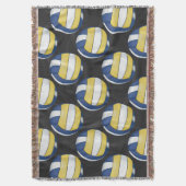 青と黄色のバレーボールのパターン スローブランケット (正面縦)