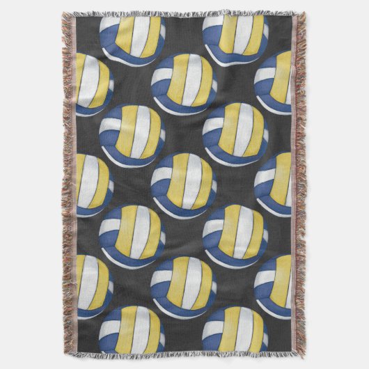 青と黄色のバレーボールのパターン スローブランケット (正面縦)