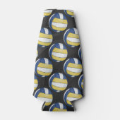 青と黄色のバレーボールのパターン ボトルクーラー (正面)