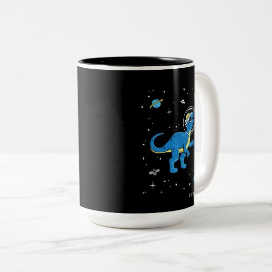 青と黄色のパキセファロザウルス宇宙 ツートーンマグカップ (正面右)