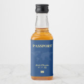 青と黄色のパスポート宛先の結婚式 リキュールボトルラベル (正面)