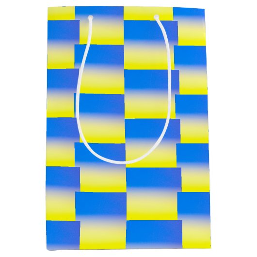 青と黄色のパターンのウクライナインスパイアプロの平和 ミディアムペーパーバッグ (正面)