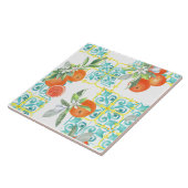 青と黄色のパターンのオレンジ地中海の タイル (側面)