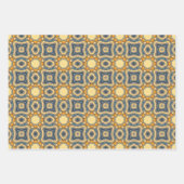 青と黄色のパターン ラッピングペーパーシート (正面)