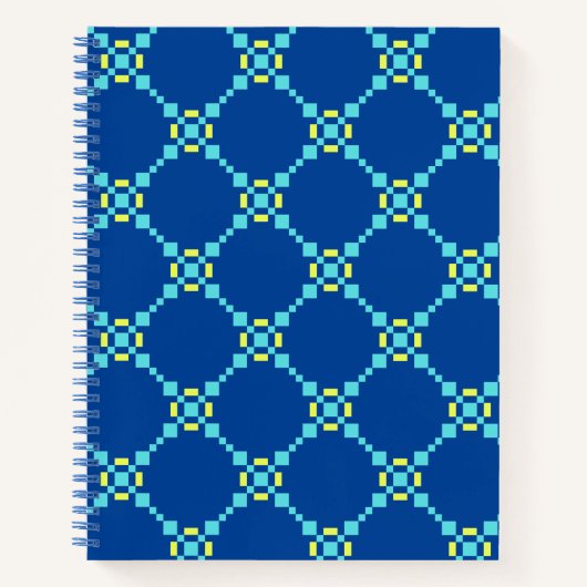 青と黄色のピクセル化パターン ノートブック (正面)