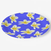 青と黄色のフランジパニ柄 ペーパープレート (アングル)