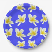 青と黄色のフランジパニ柄 ペーパープレート (正面)