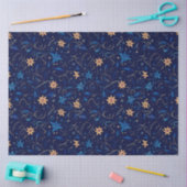 青と黄色のフローラとつる植物クリスマス 薄葉紙 (クラフト)