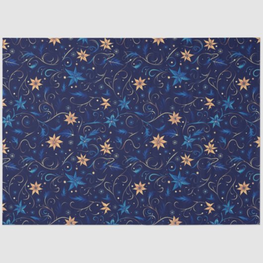 青と黄色のフローラとつる植物クリスマス 薄葉紙 (正面)