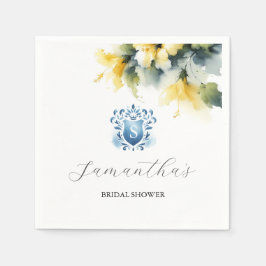 青と黄色のフローラの紋章 スタンダードカクテルナプキン