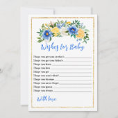 青と黄色のフローラの赤ちゃんシャワーがベビーを願う 招待状 (正面)