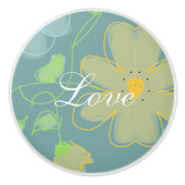 青と黄色のフローラアクセント セラミックノブ (正面)