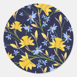 青と黄色のフローラシール ラウンドシール
