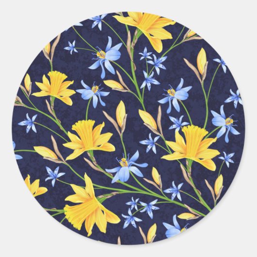 青と黄色のフローラシール ラウンドシール (正面)