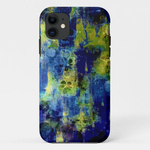 青と黄色のフローラ抽象芸術絵画 iPhone 11 ケース