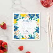 青と黄色のフローラ結婚の感謝メッセージ スタンダードカクテルナプキン (インサイチュ)