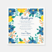 青と黄色のフローラ結婚の感謝メッセージ スタンダードカクテルナプキン (正面)